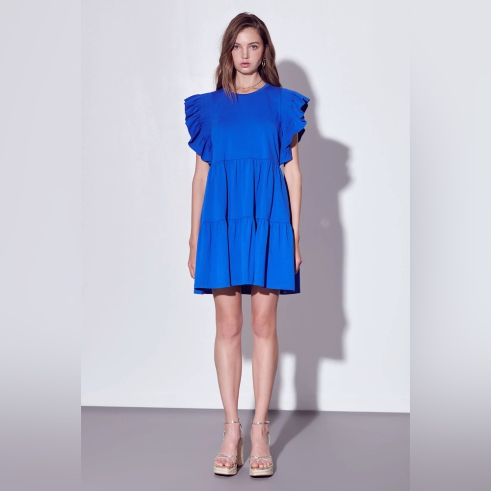 ENGLISH FACTORY Cobalt Blue Knit Ruffled Mini Dress, NWT